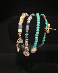 Multicolor crystal and bead four strand bracelet //254